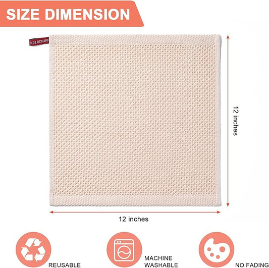 6-Pack Kitchen Dish Cloths, 100% Cotton Waffle Weave, Ultra Soft Absorbent, Quick Drying Dish Towels, 12x12 Inches, Beige
