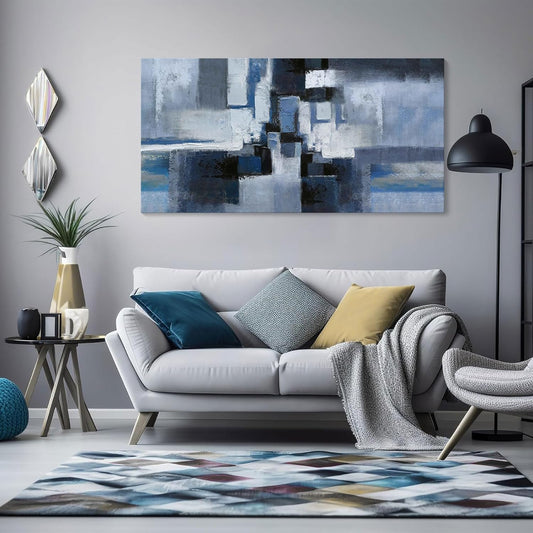 KLAKLA Large Abstracr Wall Art - Blue and Black Canvas Picture for Living Room Wall Decor - Bedroom Art Framed Artwork - Modern Wall Art - 24x48