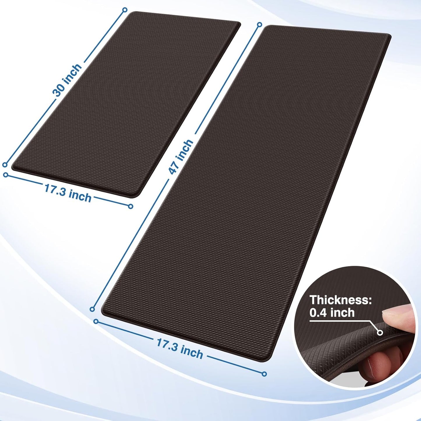 StepRite Kitchen Mats, 2PCS Kitchen Rugs, Cushioned Anti Fatigue Kitchen Mats for Floor, Non-Slip Standing Desk Mat, Waterproof Kitchen Rug Set for Kitchen, Floor, Office,17.3"x30"+17.3"x47",Chocolate