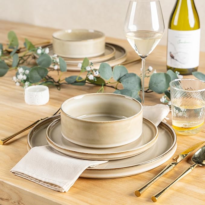 AmorArc Ceramic Dinnerware Sets, Handmade Reactive Glaze Stoneware Plates and Bowls Sets,Highly Chip and Crack Resistant | Dishwasher & Microwave Safe Dishes Set, Service for 8 (24pc)