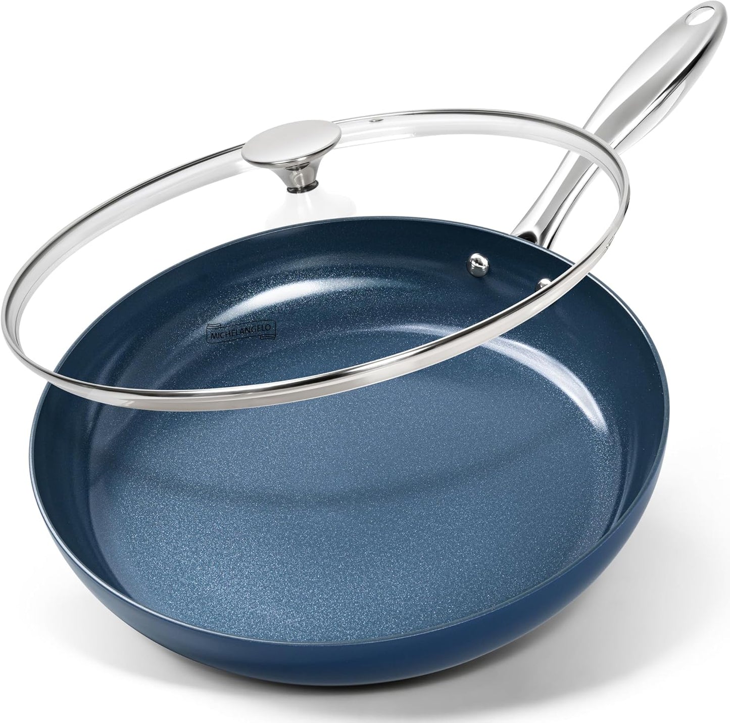 MICHELANGELO 12 Inch Frying Pan with Lid, Blue Frying Pan with Nonstick Diamond Infused Coating, Nonstick Frying Pans, Ceramic Fry Pan, Non-Toxic
