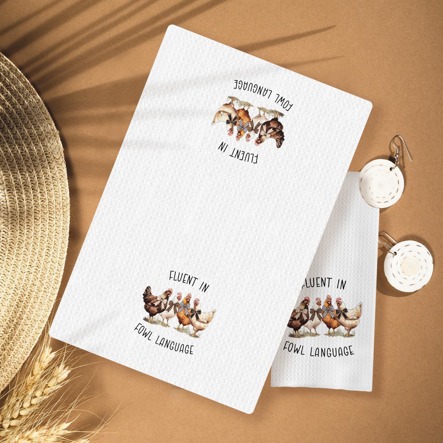 Chicken Kitchen Towels Funny Dish Towel with Sayings 16x24 Inches for Chicken Lover Mom, Fluent in Fowl Language Decorative Hand & Tea Towels for Farmhouse Home