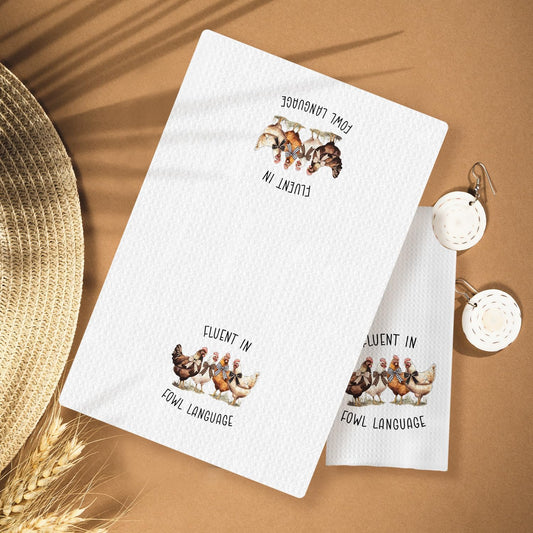 Chicken Kitchen Towels Funny Dish Towel with Sayings 16x24 Inches for Chicken Lover Mom, Fluent in Fowl Language Decorative Hand & Tea Towels for Farmhouse Home