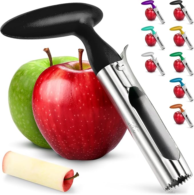 Zulay Kitchen Premium Apple Corer Tool - Ultra Sharp, Stainless Steel, Serrated Blades for Easy Coring - Easy to Use & Clean, Durable Apple Corer Remover for Baking Apples & More - Black