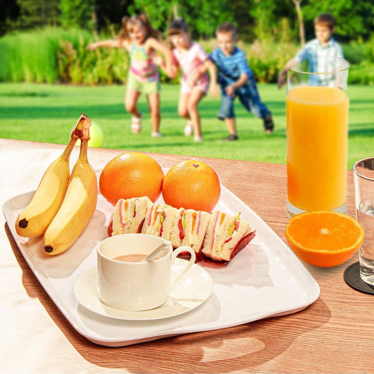 TP Serving Trays with Handles, 17 Inch Large Rectangular Melamine Serving Platter Set of 2, Pure White