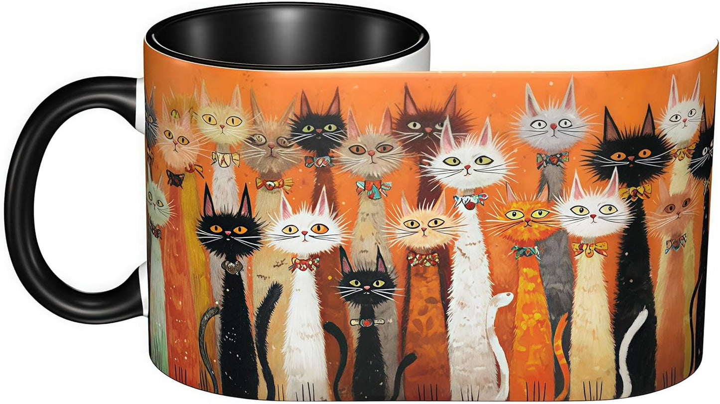 FyLybois Cat Coffee Mug Ceramic Coffee Cup with Handle Microwave Safe for Home or Office Gifts for Women and Men