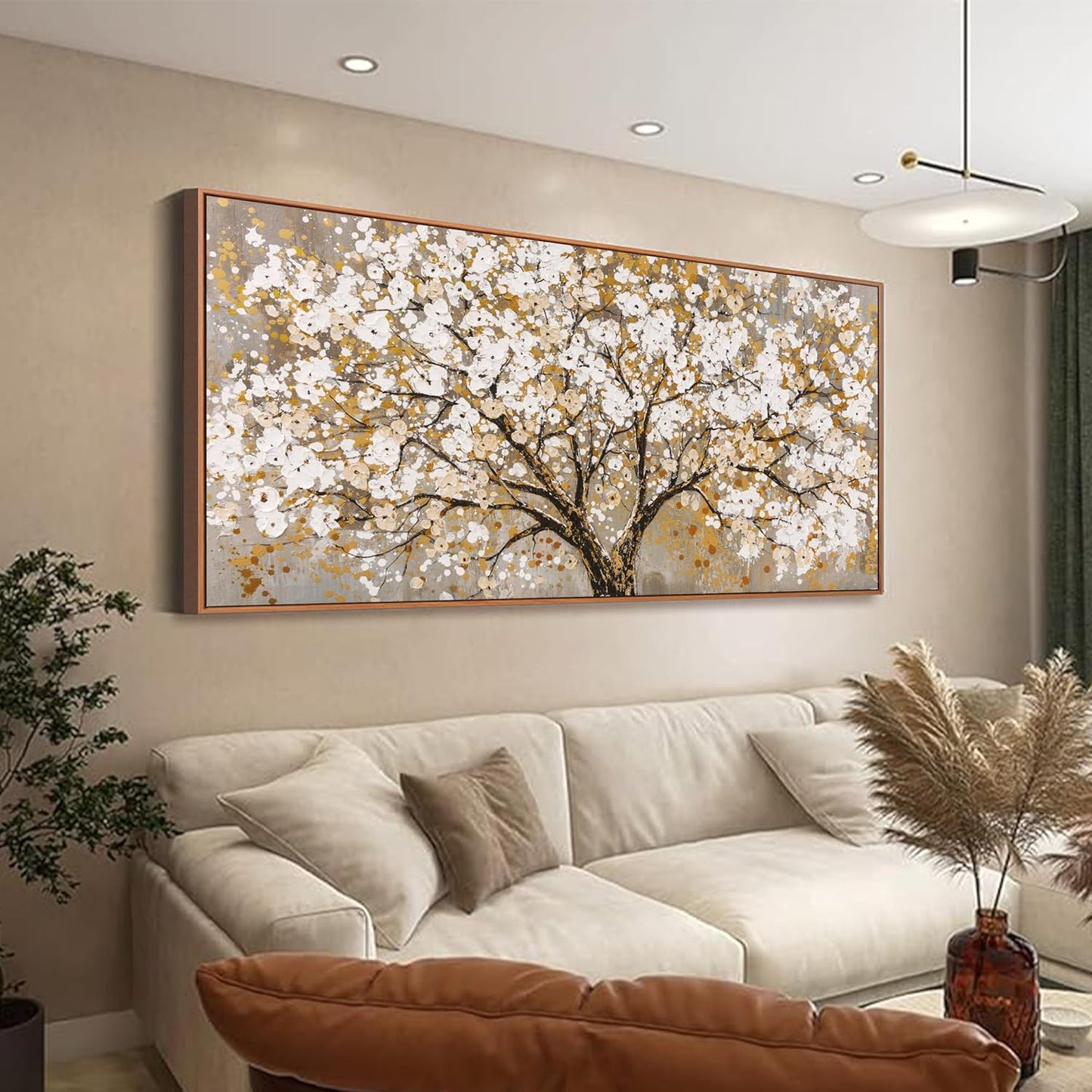 Wall Art Gold Nature Tree Of Life Abstract Canvas Painting Picture Modern Wall Art Print Landscape Artwork Framed For Living Room Bedroom Bathroom Office Home Decor 24" X 48"Painting