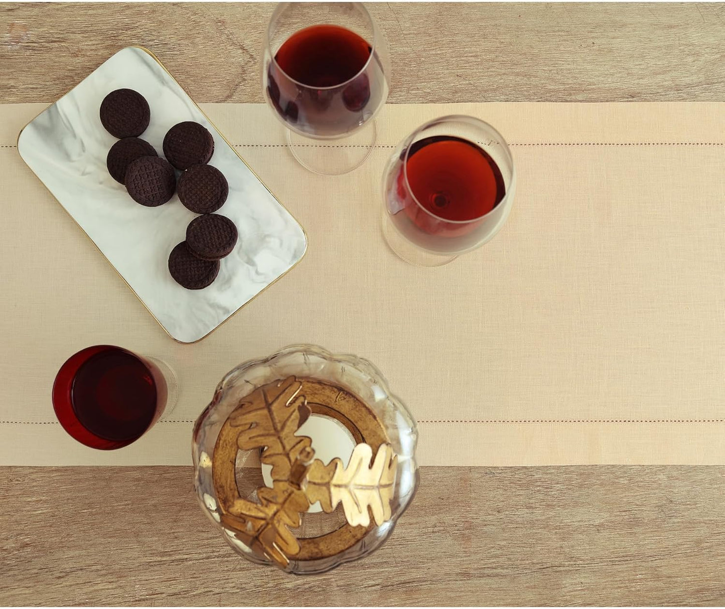 Solino Home Linen Beige Table Runner 90 Inches Long - 100% Pure Linen 14 x 90 Inch Table Runner for Fall, Autumn, Thanksgiving, Christmas - Classic Hemstitch