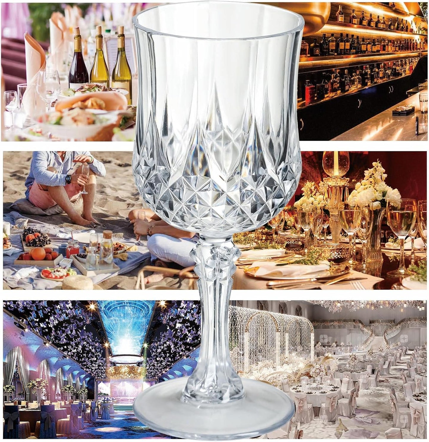 7OZ Plastic Wine Glasses, 24Pcs Clear Reusable Drinking Cups Vintage Champagne Flutes, Plastic Crystal Water Goblets for Parties Stemmed Shatterproof Drinking Glasses for Wedding, Toasting Party