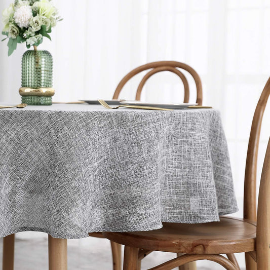maxmill Flaxy Faux Linen Tablecloth with 2-Tone Slubby Texture Wrinkle Resistant Anti-Shrink Soft Table Cloth for Kitchen Dining Restaurant Tabletop for Event Dinner Round 70 Inch Light Gray