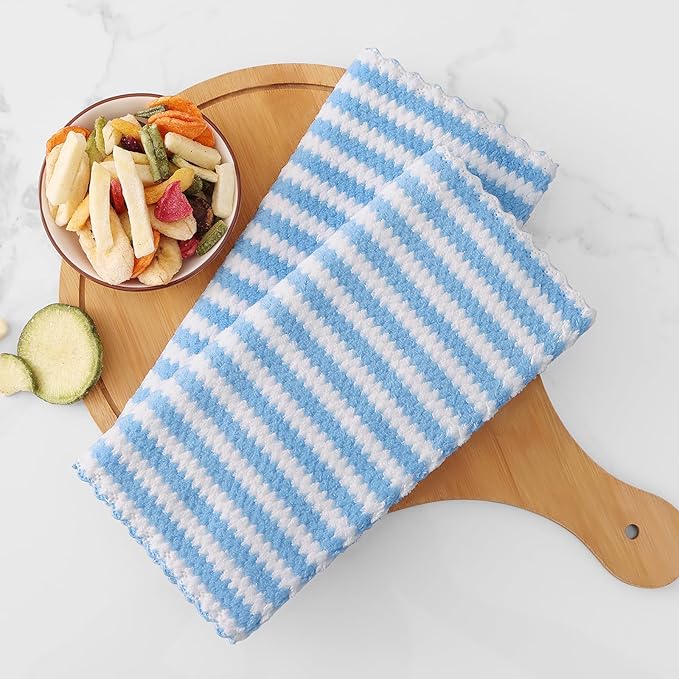 Homaxy Kitchen Towels(12 Pack, 10 x 20 inches), Ultra Soft and Absorbent Dish Towels, Reusable Fast Drying Microfiber Cleaning Cloth, Coral Velvet Wave Design No-lint, Blue