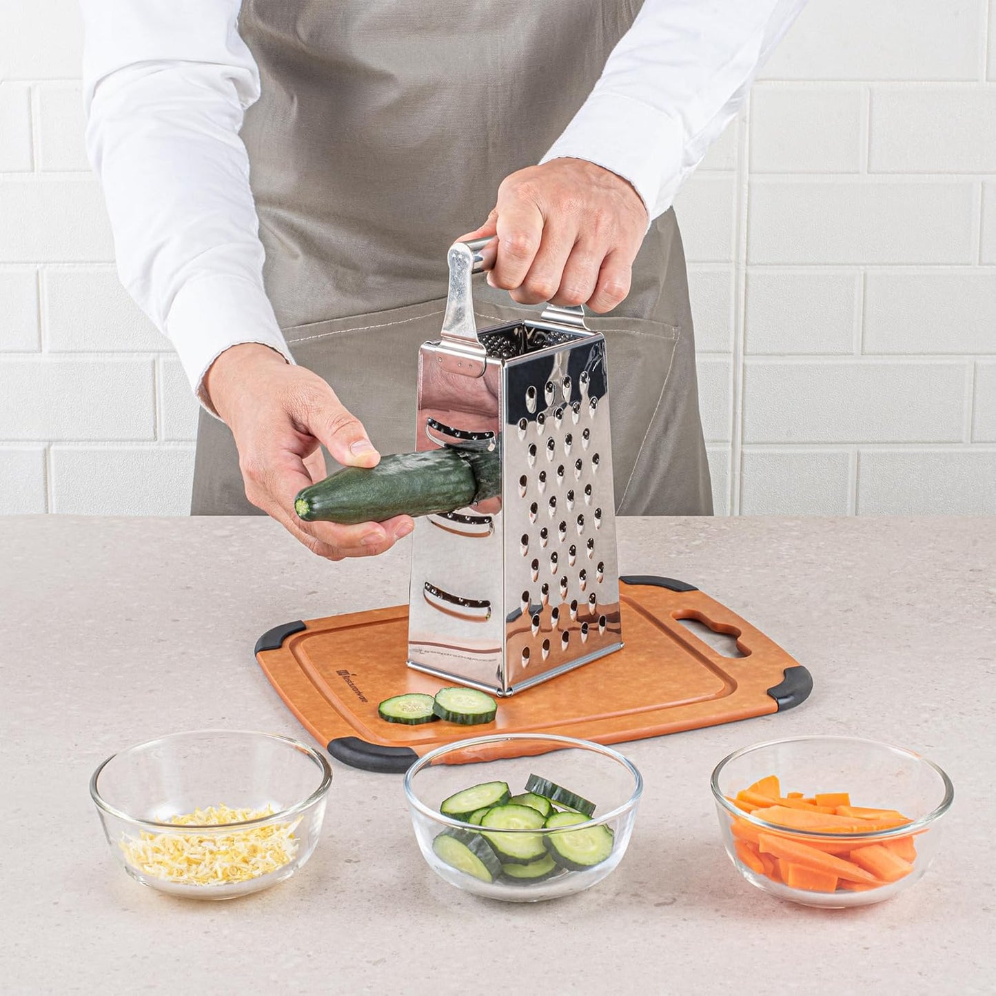 Restaurantware Met Lux Cheese Grater 1 Heavy-Duty Box Grater - With 4 Sides Built-In Handle Stainless Steel Food Grater For Vegetables And Cheese
