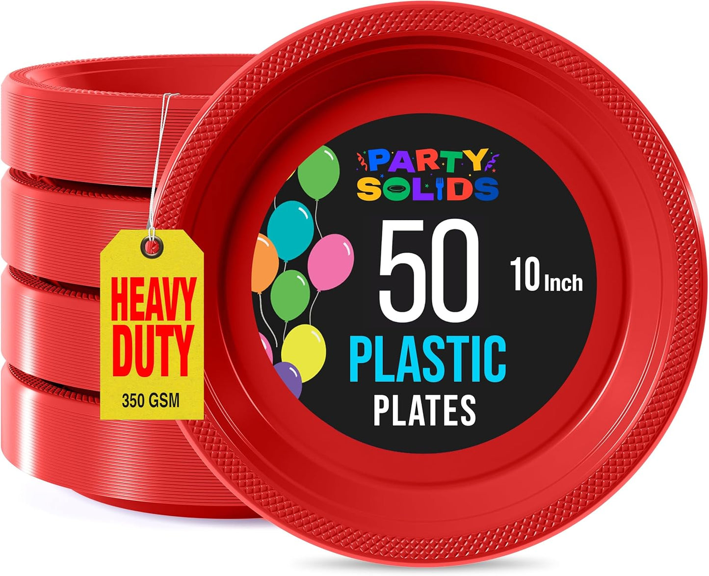 Exquisite Party Solids Red Plastic Plates For Party Supplies 10" Red Disposable Plates Heavy Duty 50 Pcs Plastic Dinnerware Sets Heavy Duty 350 GSM Disposable Dinnerware Set