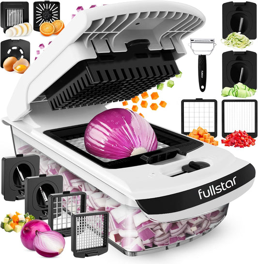 Fullstar The Original Pro Chopper - Vegetable Chopper and Spiralizer, Food Chopper with Container, Fruit Slicer, Kitchen Gadgets & Accessories, Home Essentials (9 in 1, White)