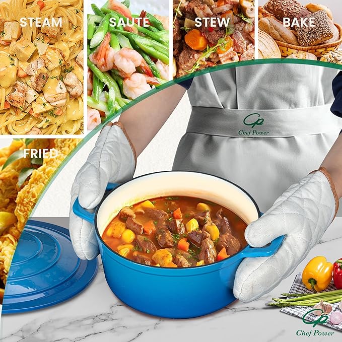 Chef Power Dutch Oven Pot with Lid 5QT, Enameled Cast Iron Dutch Oven for Bread Baking, Braising, Stews, Roasting, Oven Safe Dutch Ovens, Gradient Blue