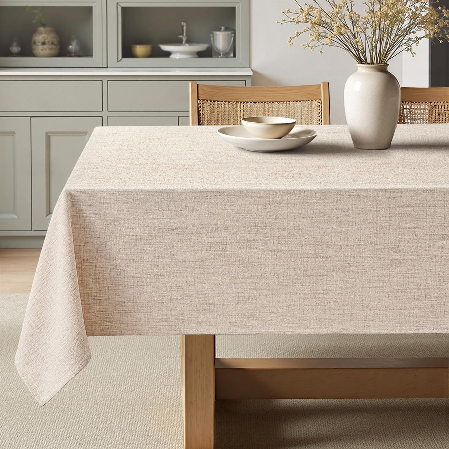 MIULEE Ivory Linen Tablecloth 52x70 Inch Rectangle Table Cloth Waterproof,Stain Resistant & Wrinkle Resistant for Dining Party Wedding