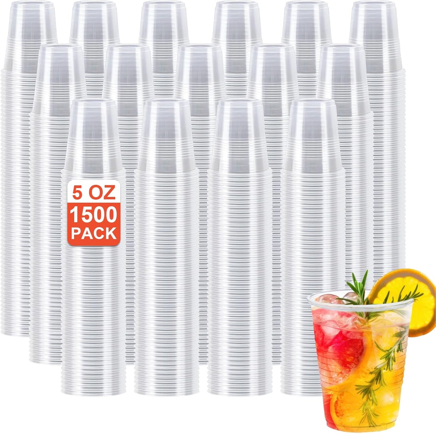 1500 Pack 5 oz Clear Plastic Cups, Small Bathroom Cup Bulk, Disposable Mouthwash Cup, Cold Party Drinking Cups for Picnics, Ceremonies, Events