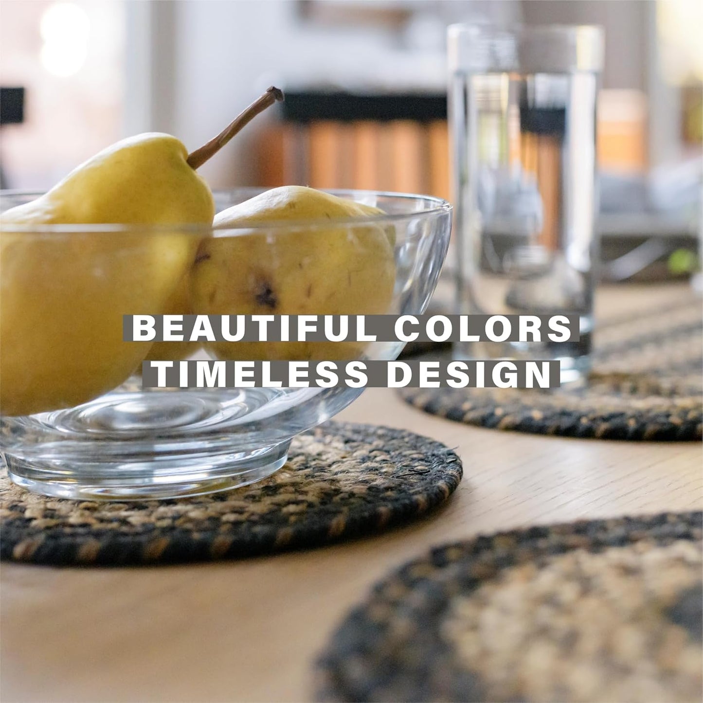 Homespice Kilimanjaro Jute Braided Trivets for Table, Warm Primitive Decor, Set of 3, Black and Tan 8" Round Heat Resistant Mats - Rich Colors, Easy to Clean, Durable and Protects Furniture