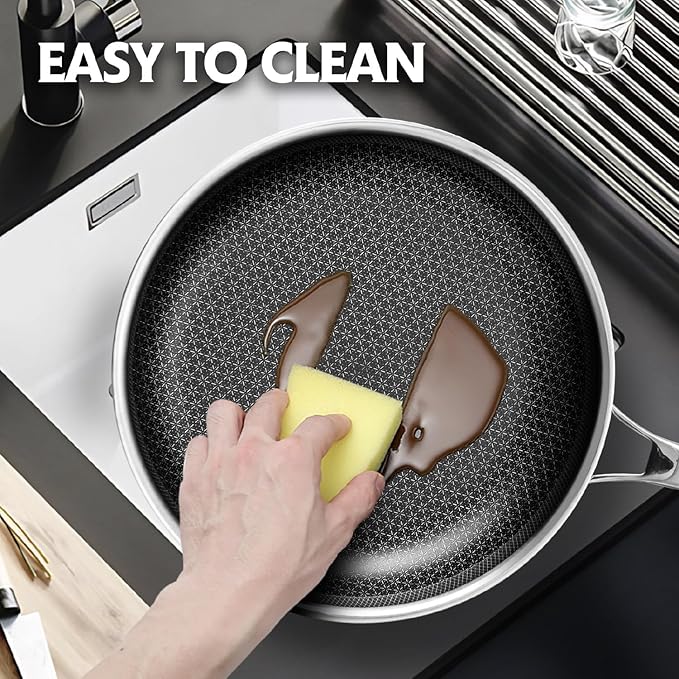 Non Stick Frying Pans, 12 inch with Lid Hybrid Frying Pans Nonstick,non stick Stainless Steel Skillets, Dishwasher/Oven Safe Cookware, Induction Compatible, PFOA Free Cookware