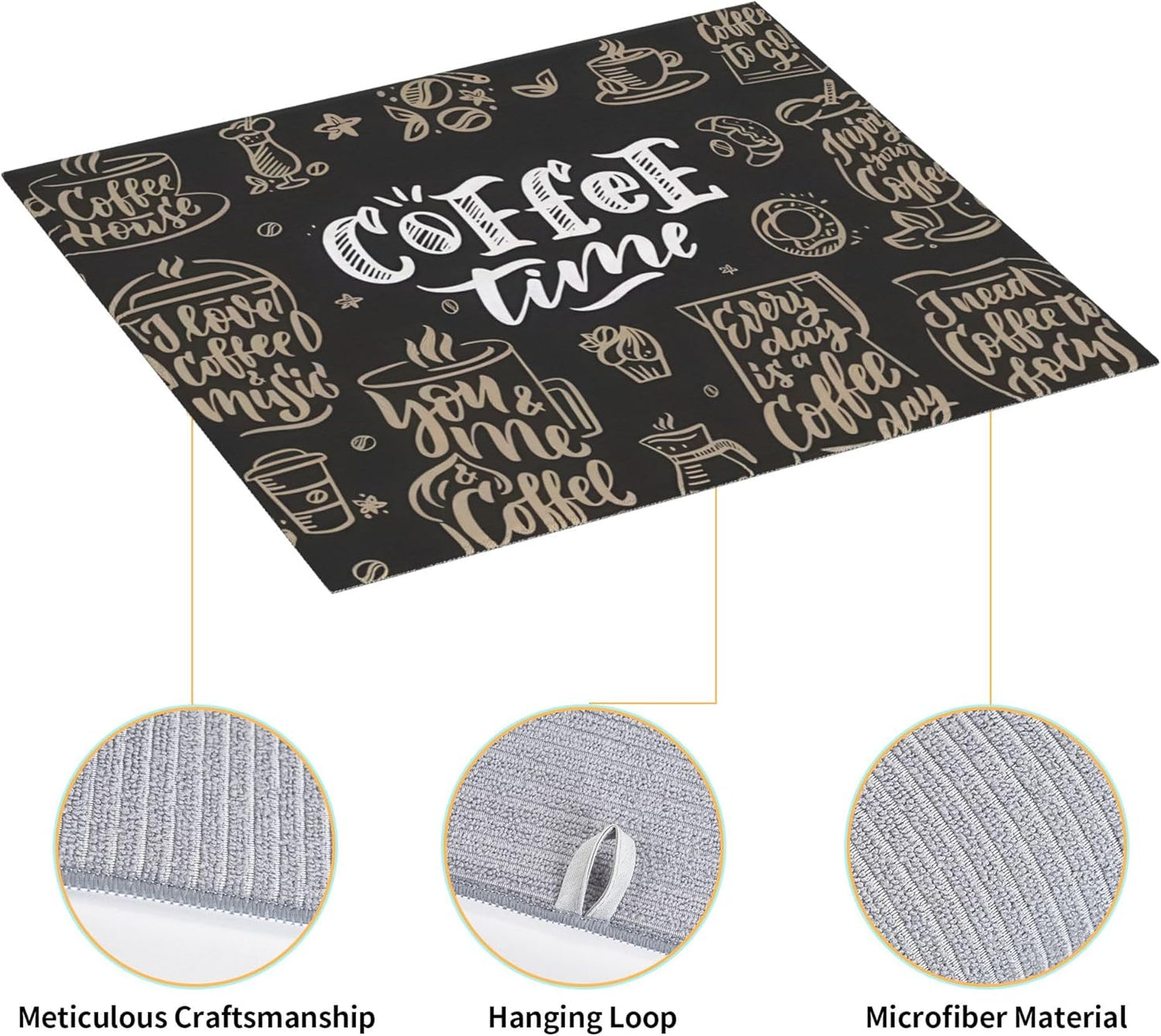 Coffee Time Dish Drying Mat 16x18 Inch, Microfiber Absorbent Fast Dry Mat Large Dish Mat Drying Kitchen Mat, Kitchen Drying Pad for Kitchen Counter Coffee Bar Decor Gifts