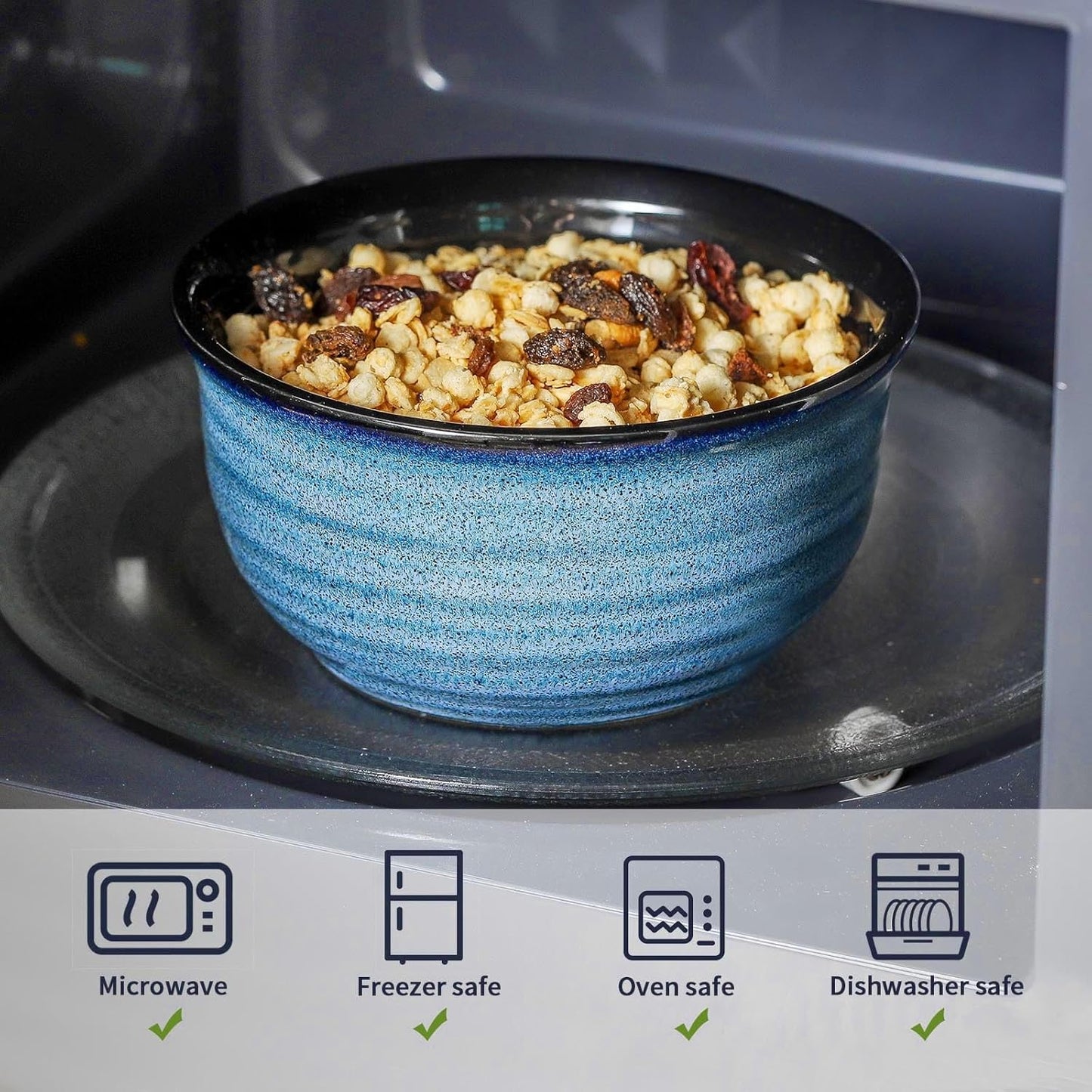 Hasense Ceramic Cereal Bowl Set of 4 – 20oz Ceramic Soup for Cereal, Oatmeal, Soup, Salad & Pasta, Durable Porcelain, Microwave & Dishwasher Safe, Modern Kitchen Dinnerware,Navy