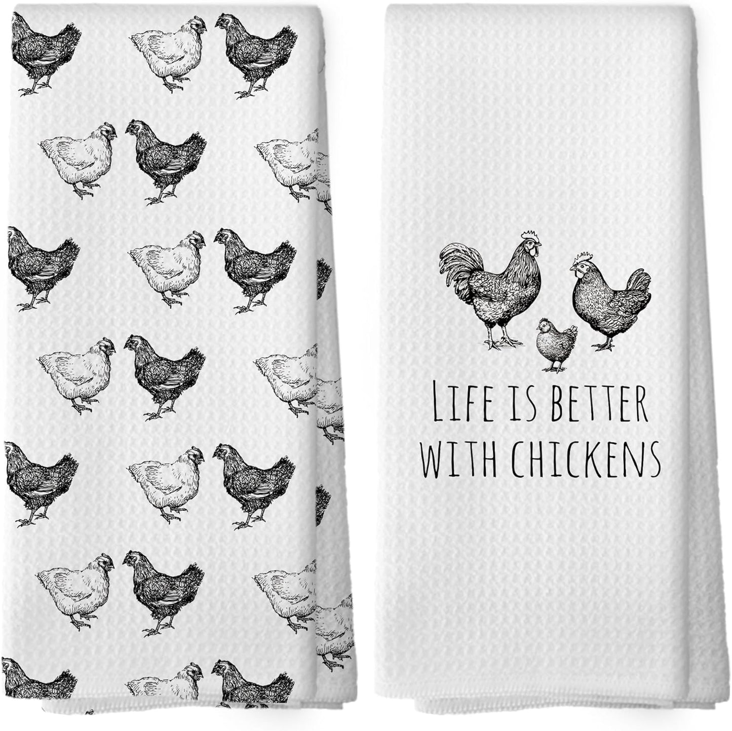 Funny Chicken Kitchen Towels Set of 2, Chicken Lover Gifts Hand Towels for Kitchen Bathroom, Chicken Mom Gifts Decorative Tea Towels Dish Towels, Chicken Kitchen Bathroom Decor, 16x24 Inch