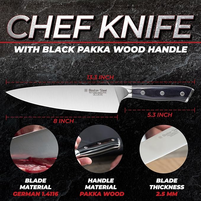 Chef Knife 8 Inch – Ultra Sharp High Carbon Stainless Steel Kitchen Knife, Professional 8” Chef’s Knife with Ergonomic Handle, for Home & Restaurant with Gift Box, Culinary Cooking Knife