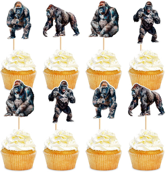 24 Pcs Gorilla Cupcake Toppers Gorilla Theme Party Birthday Cake Decorations, Party Supplies Decorations Baby Shower Cake Decoration