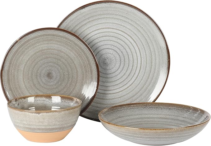 Gibson Elite Dreamweaver Double Bowl Terracotta Reactive Dinnerware Set - Grey, Service for 4 (16pcs)