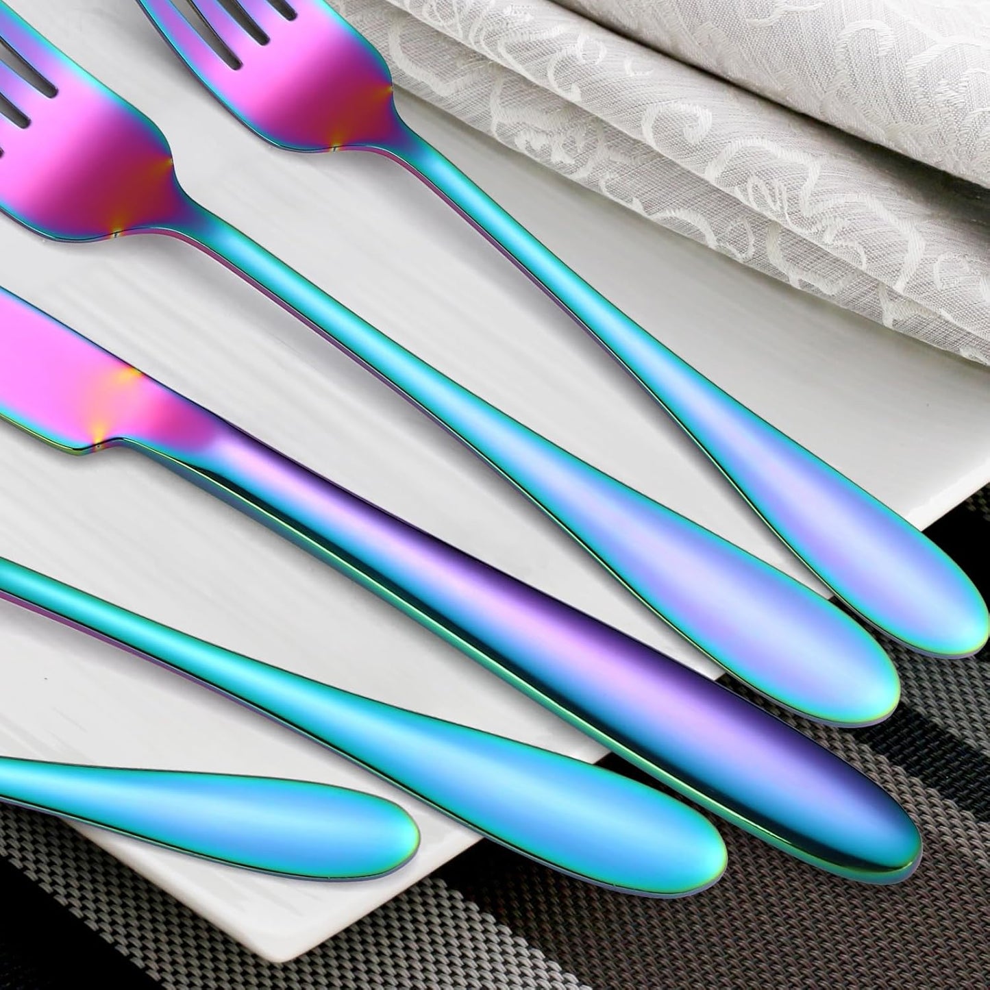 Iridescent Silverware Set Rainbow Flatware Service for 8 Stainless Steel Cutlery 40 Pieces Heavy Forks and Spoons Knives for Wedding Parties Resturant Everyday Use