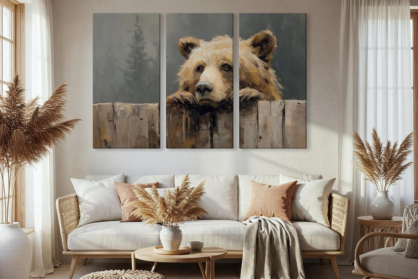 Wildlife Canvas Prints - Wild Animals Home Decor - Medium, Large, and Extra Large Wall Art for Living Room, Bathroom, Kitchen (Over the Fence, 63L" x 94W"- 3 Panels)