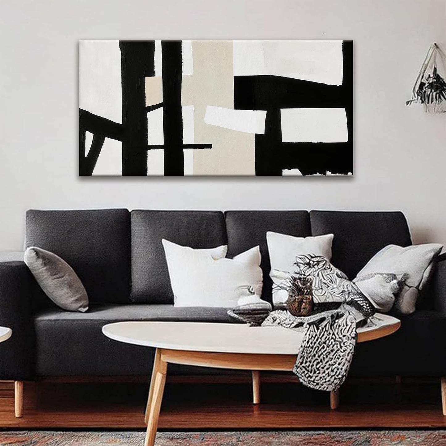 QSQ Abstract Black And White Wall Art Painting Canvas Art Wall Decor 20 x 40 Inch Decorations Grey White Wall Art Office Home Wall Decor Canvas Picture Artwork For Bedroom Kitchen