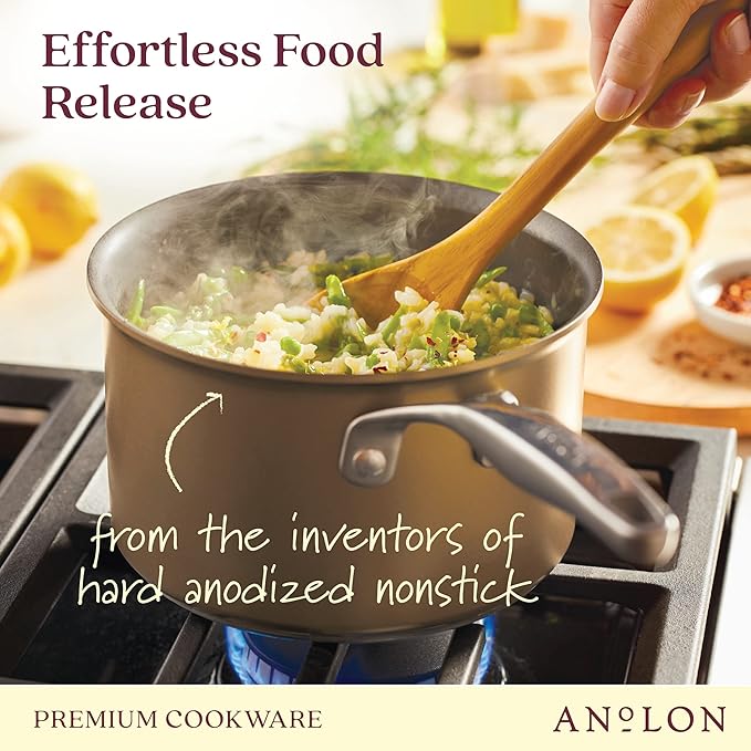 Anolon Ascend Hard Anodized Nonstick Sauce Pan/Saucepan and Lid - Good for All Stovetops (Gas, Glass Top, Electric & Induction), Dishwasher & Oven Safe with Stainless Steel Handle, 3 Quart - Bronze
