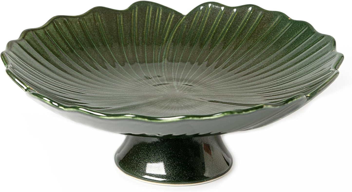 Ceramic Fruit Bowl for Kitchen Counter, Decorative bowl, Pedestal bowl, Footed bowl, Modern fruit bowl, Large fruit bowl, Decorative bowls for home décor, Green fruit bowl, 10.5 "