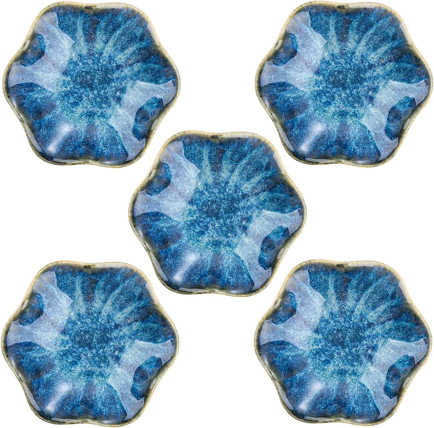 VanEnjoy Navy Blue Flower Plates Ceramic Floral Dishes Small Dipping Sauce Cups Soy Sauce Dish Prep Bowls - Set of 5