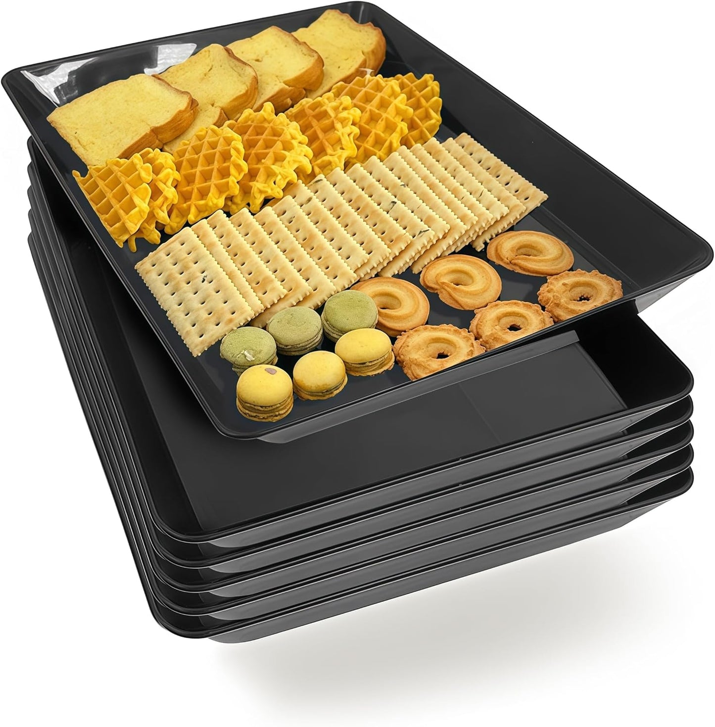 Serving Tray Platter, 6 Pcs Food Tray for Veggie Fruit Snack Dessert Cookie Cheese, Food Trays for Party Supplies Display, Plastic Platters for Serving Food, Large Trays, BPA Free