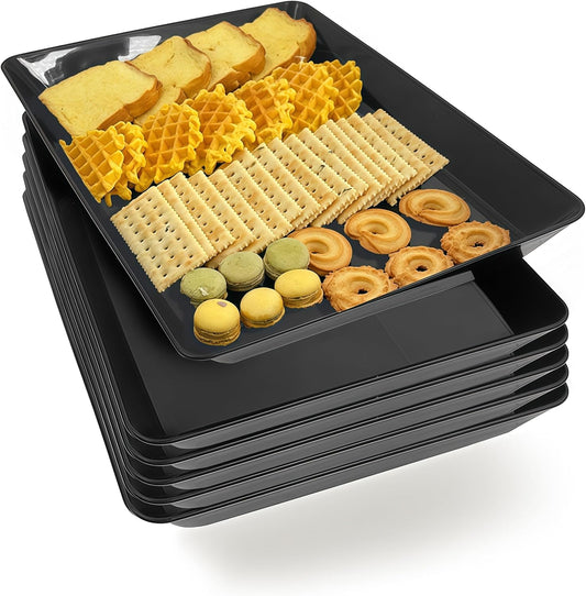 Serving Tray Platter, 6 Pcs Food Tray for Veggie Fruit Snack Dessert Cookie Cheese, Food Trays for Party Supplies Display, Plastic Platters for Serving Food, Large Trays, BPA Free