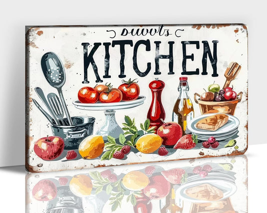 GUTTATY Farmhouse Wall Art Rustic Kitchen Decor, Ready to Hang Kitchen Wall Print Various Fruits and Kitchen Utensil,Vintage Posters Prints for Dinning Room Home Kitchen Restaurant Painting 12×18 Inch