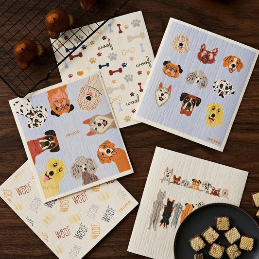 RECYCO Swedish Dishcloths for Kitchen | 5 Pack Pale Blue Washable Dish Rags | Cellulose Reusable Cleaning Paper Towels | Absorbent Counter Dish Cloth Sponge Kitchen Wipes, 8" L x 7" W