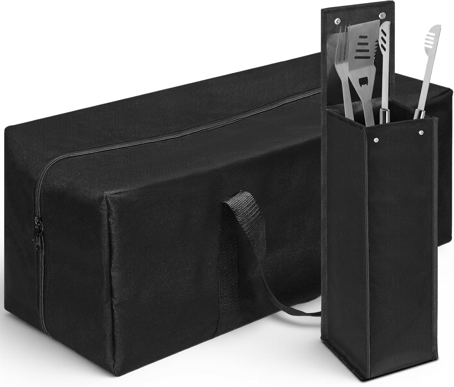 Amylove 2 Sizes Grill Utensil Storage BBQ Tool Bag Foldable Oxford Grilling Carry Bag Waterproof Grill Utensil Holder Outdoor BBQ Accessories Picnic Cooking Tools for Camp Barbecue(Plus)