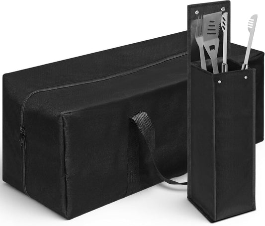 Amylove 2 Sizes Grill Utensil Storage BBQ Tool Bag Foldable Oxford Grilling Carry Bag Waterproof Grill Utensil Holder Outdoor BBQ Accessories Picnic Cooking Tools for Camp Barbecue(Plus)