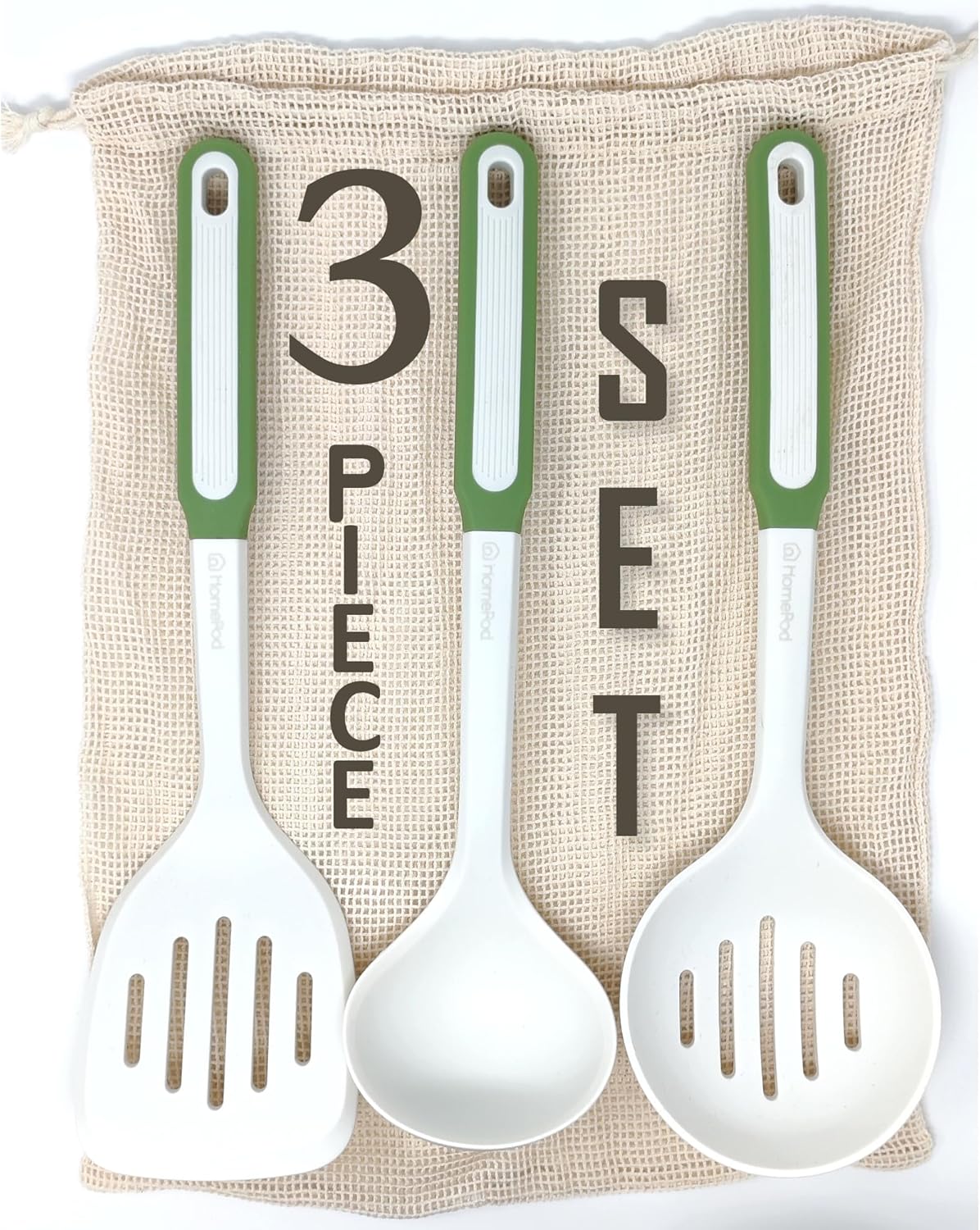 Set of 3 Kitchen Essentials Utensils Set of Silicone Spatulas 15 inches Large Heat Resistant 600F Cooking Baking Non-Slip Handles Won't scratch Cookware, Turner Rubber Spatula Ladle Espatula (White)