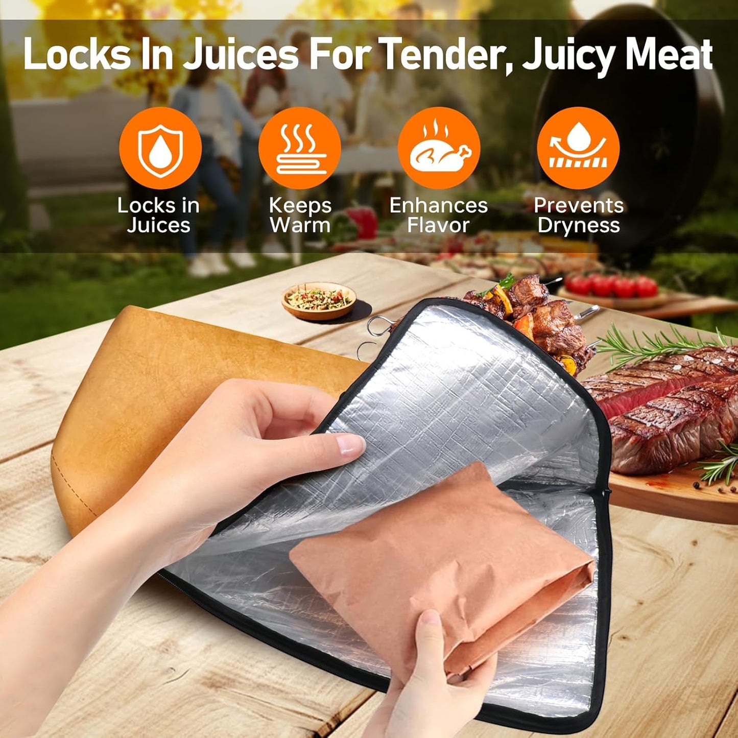 BBQ Blanket for Resting Meat 21 in Reusable Insulated Smoker Grilling Meat Resting Bag with Dual Zippers, Wide Mouth Design for Large Briskets/Pork Shoulders/Turkeys, Grill Gifts