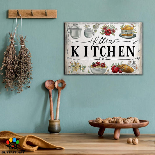 GUTTATY Kitchen Pictures Wall Decor, Farmhouse Wall Art Decor Colorful Vegetables and Flowers Painting for Dinning Room Restaurant Decor, Mother's Day Gift for Grandma Mom Hanging Artwork 12×18 Inch