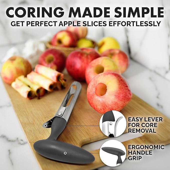 Zulay Kitchen Premium Apple Corer Tool - Ultra Sharp, Stainless Steel, Serrated Blades for Easy Coring - Easy to Use & Clean, Durable Apple Corer Remover for Baking Apples & More - Gray