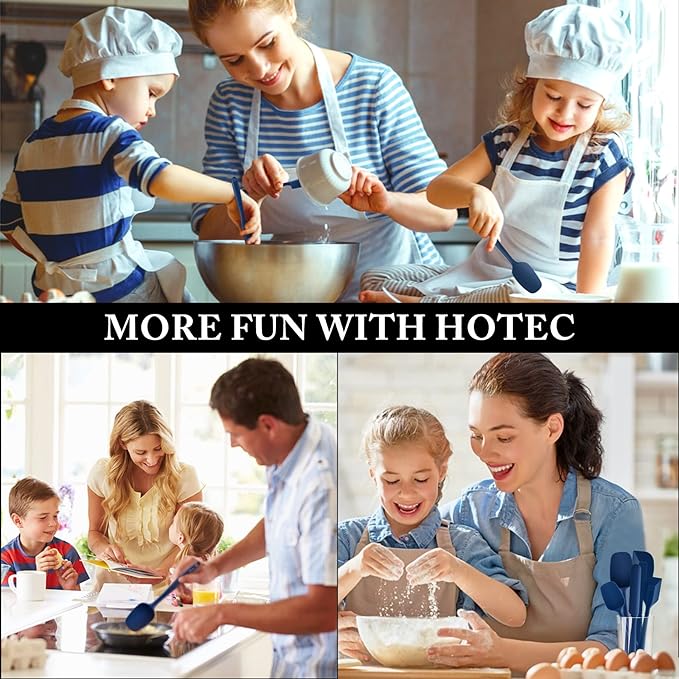 HOTEC 600℉ Heat Resistant BPA-Free Silicone Rubber Spatula Set, Kitchen Cooking Spatulas, Baking, Mixing, for Non Stick Cookware, Dishwasher Safe, Classic Blue Set of 5