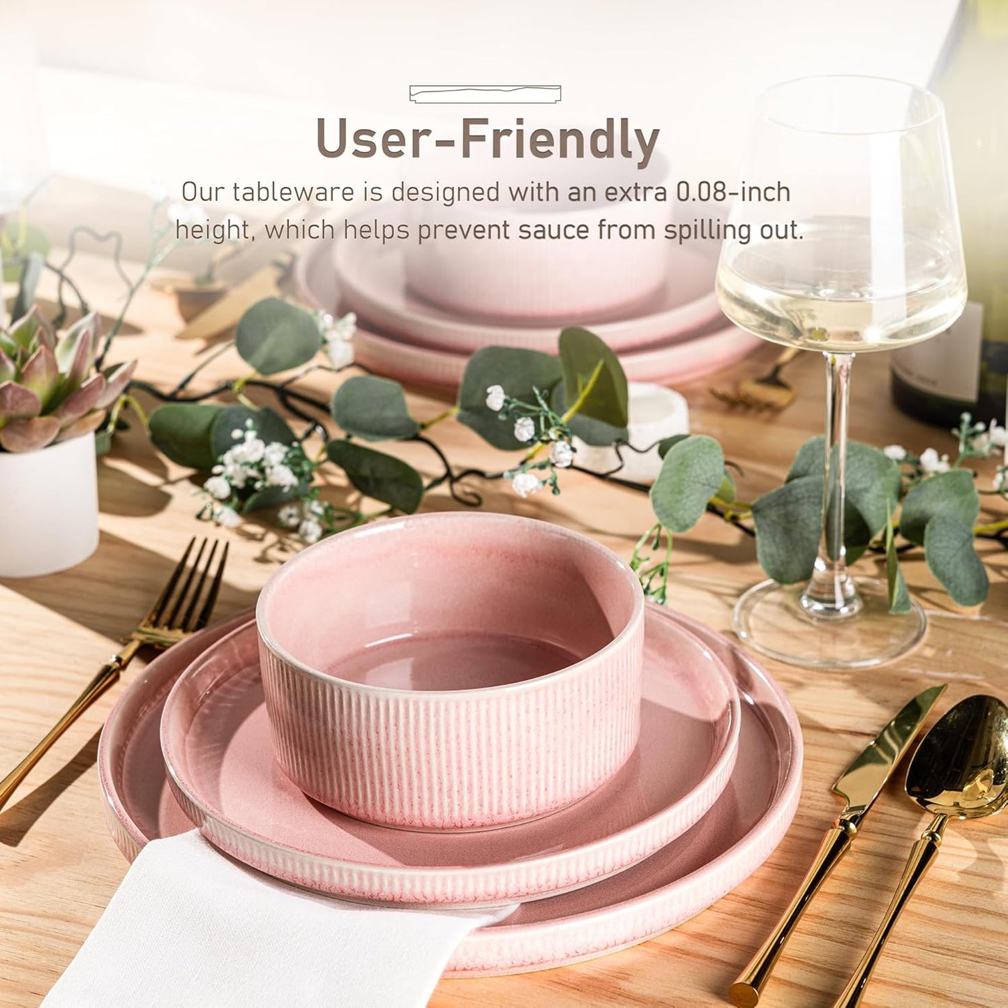 GBHOME Stoneware Dinnerware Sets for 4,Round Reactive Glaze Ceramic Plates and Bowls Set,Highly Scratch Resistant | Dishwasher & Microwave Safe Dishes Set,Service for 4(12Pcs)