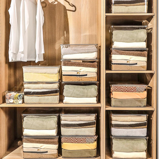 4-Piece Set,Plastic Storage Bin with Lid,Large Storage Containers,Stackable Lidded Storage Boxes for Cabinets, Clothes, Toys, Books (clear 4XL)