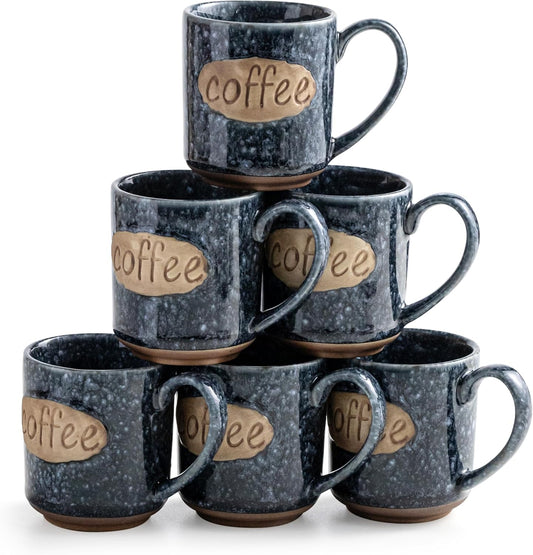 LYEOBOH Espresso Cups, Coffee Cups, Tea Cup, Coffee Cups Ceramic Set of 6, Cute Mini Cups 3 OZ, Microwave Dishwasher Safe, Ceramic Mug, Espresso Shot, Great for Coffee Bar Decor & Drinks, Blue