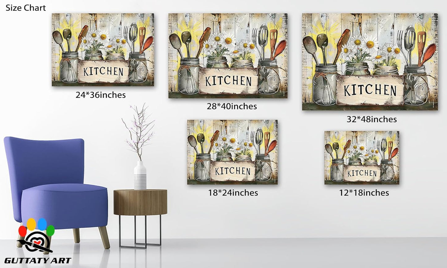 GUTTATY Kitchen Pictures Wall Decor, Farmhouse Wall Art Decor Graffiti Style Kitchen for Dinning Room Restaurant Decor, Mother's Day Gift for Grandma Mom Hanging Artwork 24×36 Inch